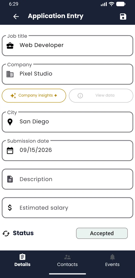 Application saved with its new status