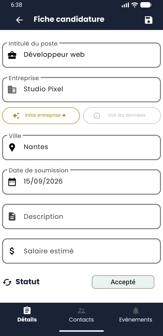 Candidature enregistrée avec son nouveau statut